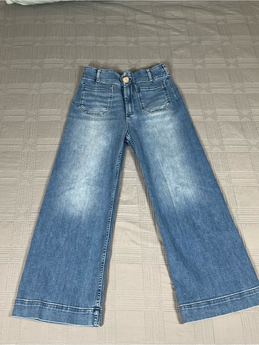 Anthropologie Maeve The Colette Cropped Wide-Leg Jeans Blue Denim Size 27 - Picture 11 of 13